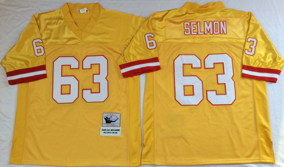 Men NFL Tampa Bay Buccaneers 63 Selmon yellow Mitchell Ness jerseys
